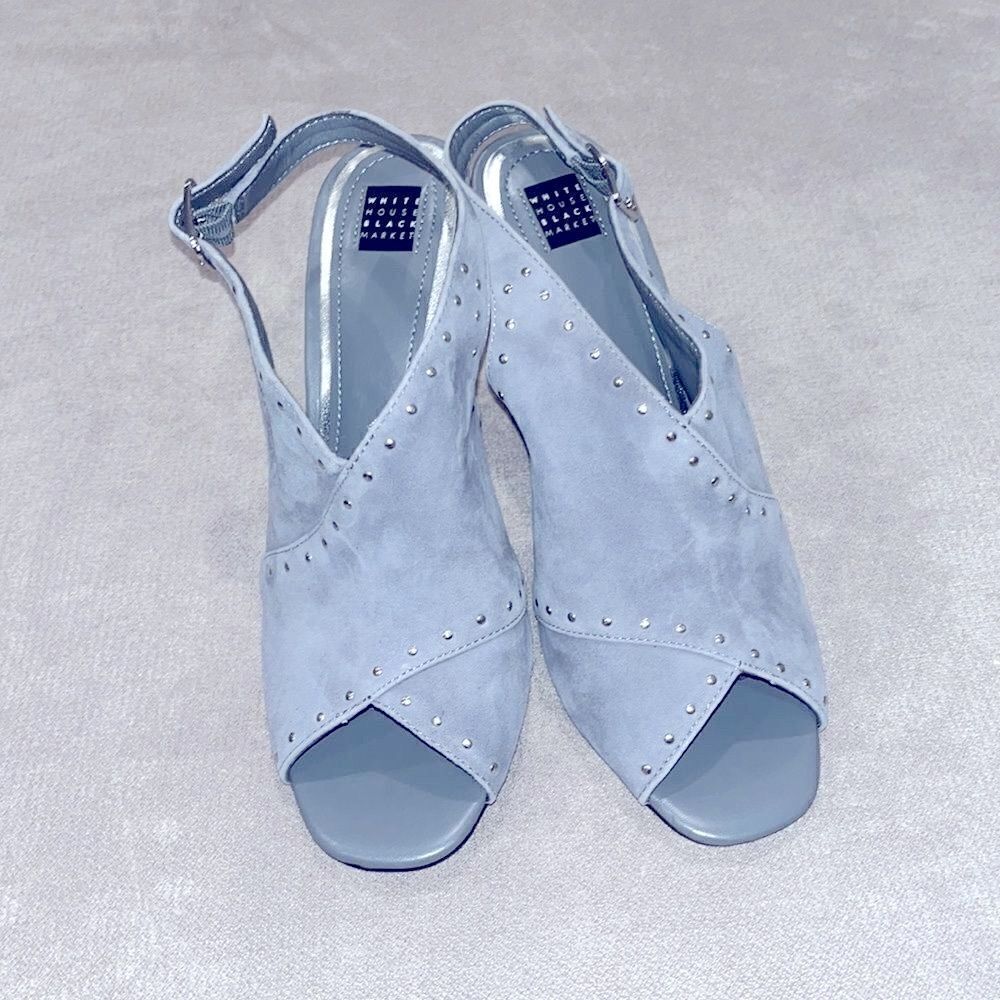 Vintage White House Black Market gun metal grey suede leather w/silver grommets. - Picture 2 of 3